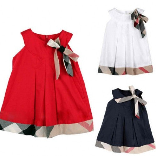 Princess Summer Dress Bow Plaid Clothes